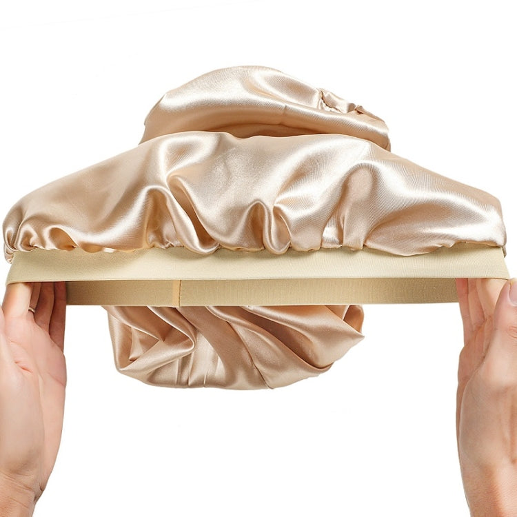 Beige satin hair cap with elastic band and gathered top