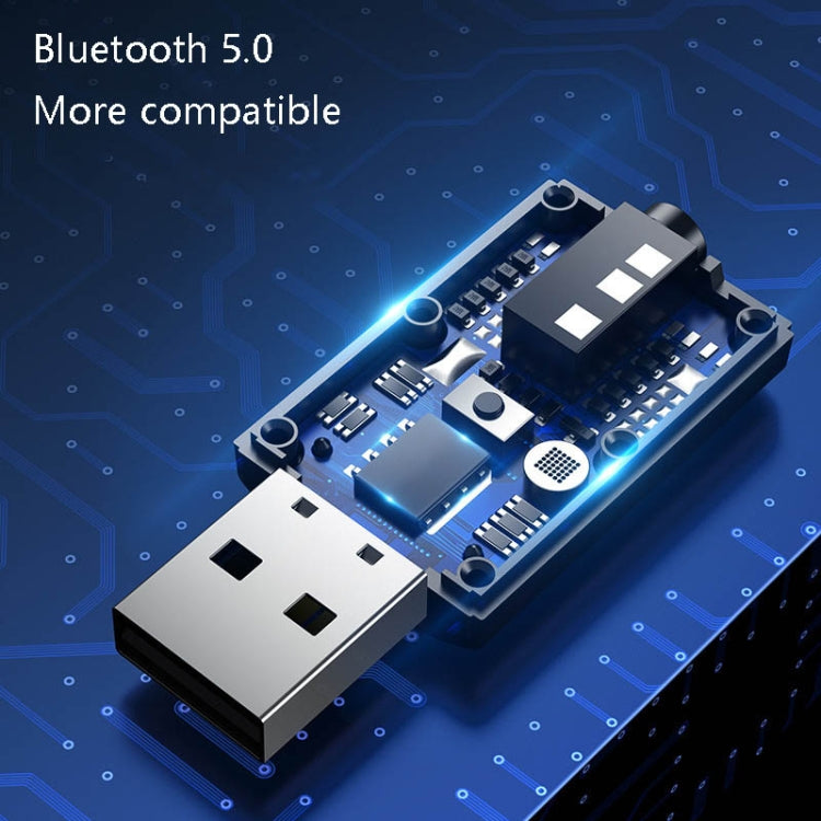 Bluetooth 5.0 USB audio adapter with exposed internal circuit board detail