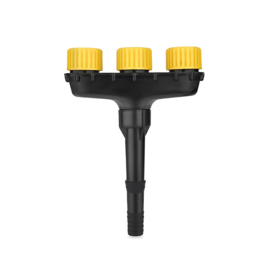 Multi-head garden sprinkler nozzle with black body and three yellow spray heads