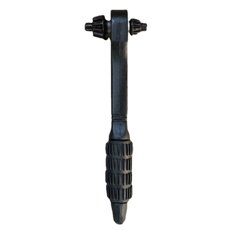 Black drill chuck key wrench with long handle and ridged grip, end fitting