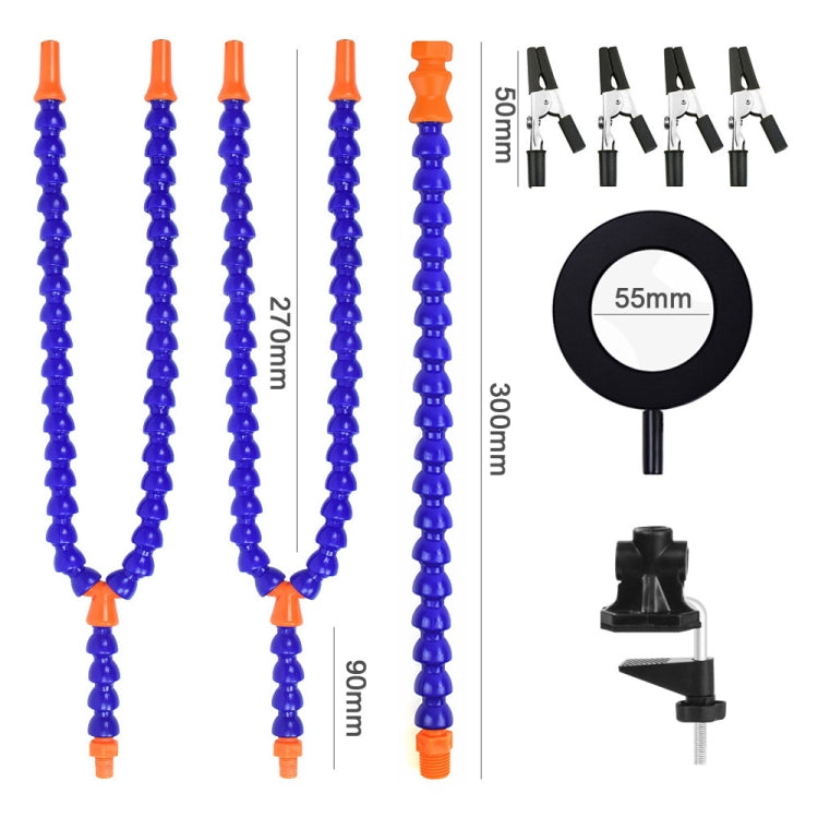 Blue flexible soldering arms with orange connectors and black clamp base