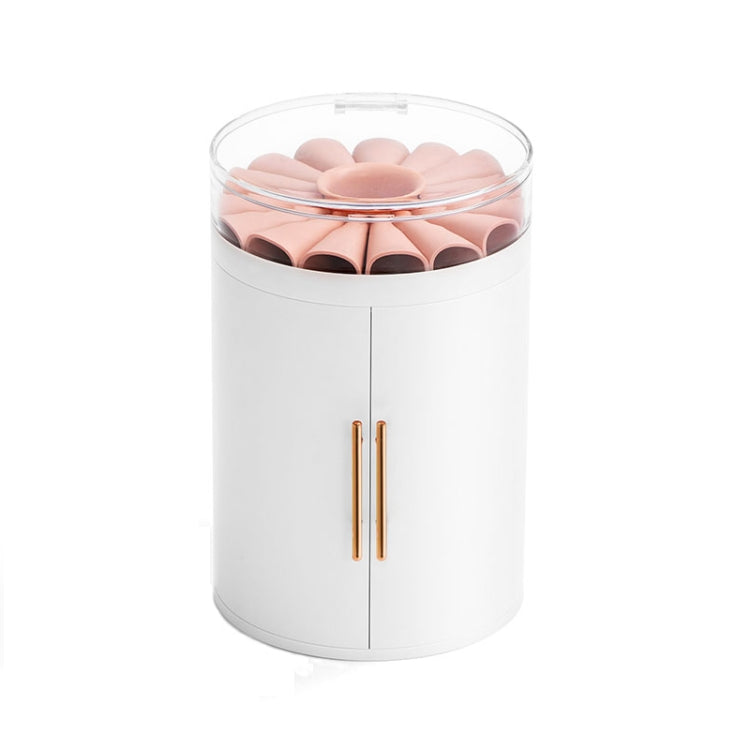 White five-layer jewelry storage box with clear lid and pink petal insert