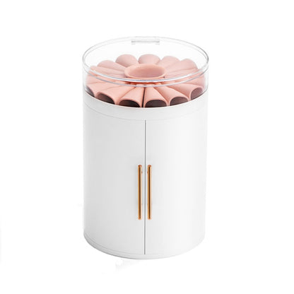 White five-layer jewelry storage box with clear lid and pink petal insert