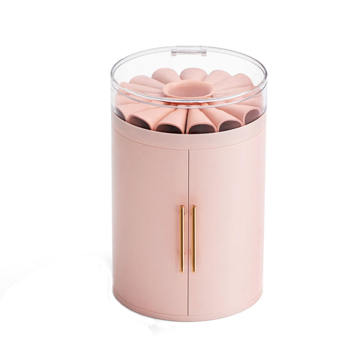 Pink five-layer jewelry storage box with clear lid and pink petal organizer