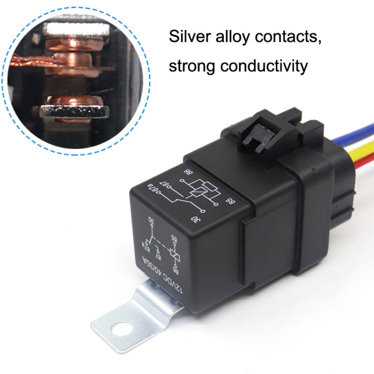 Automotive 5-pin waterproof relay with mounting bracket and colored wire harness