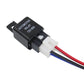 Automotive relay with red and blue wire leads, black case, white plug, 12V 40A