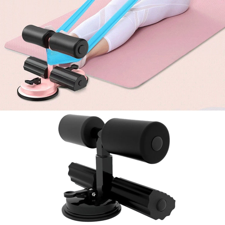 Black sit-up aid exercise device with foam rollers and suction base