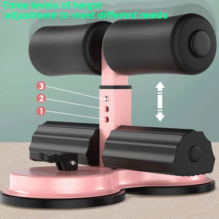 Sit-up aid exercise device with black foam rollers and pink suction base stand