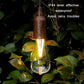 Clear glass pull-switch camping light bulb lit in a hanging setup outdoors