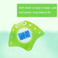 Green fish-shaped electronic water thermometer with blue-tinted LCD temperature