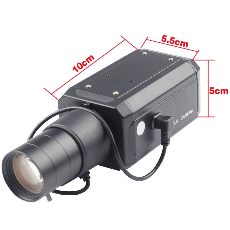 Black security box camera size diagram: 10 x 5 x 5.5 cm, wide-angle lens