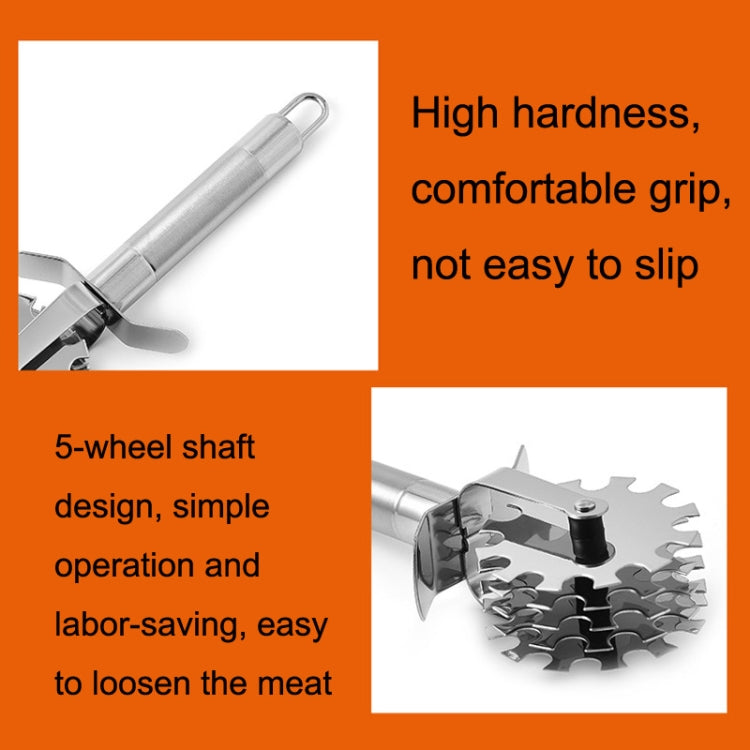 Stainless steel five-wheel meat tenderizer with wheel head and ergonomic handle