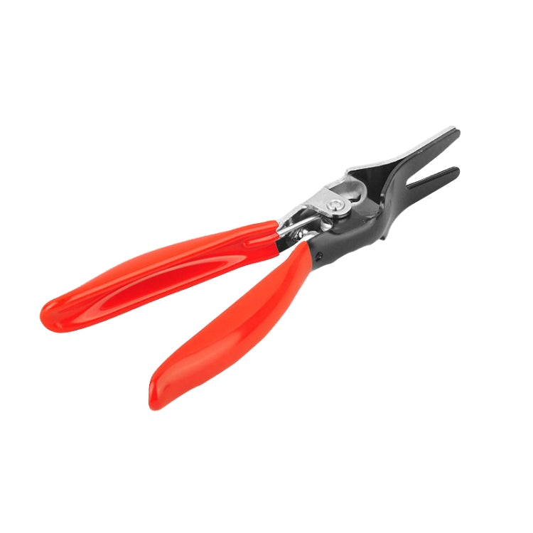 Fuel pipe separating plier with black jaws and red insulated handles
