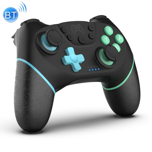 Black wireless Bluetooth gamepad with blue accents and analog sticks
