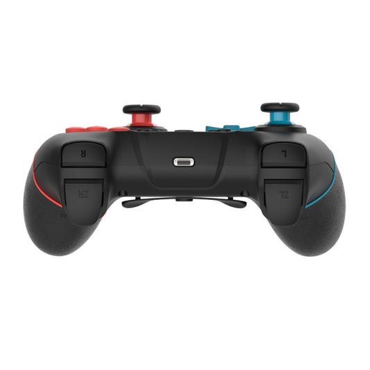 Black wireless Bluetooth gamepad top view with colored trigger accents