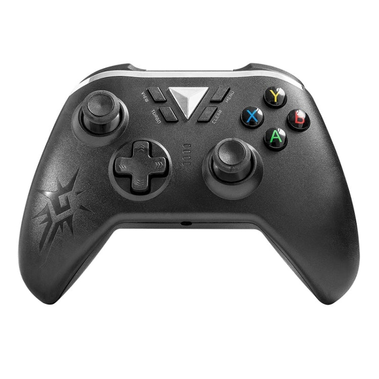 Black wireless gamepad controller with analog sticks, D-pad, and colored ABXY buttons