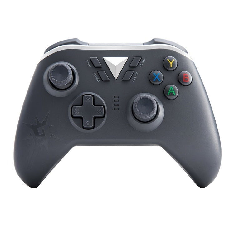 Gray wireless gamepad controller with analog sticks, D-pad, and ABXY face buttons