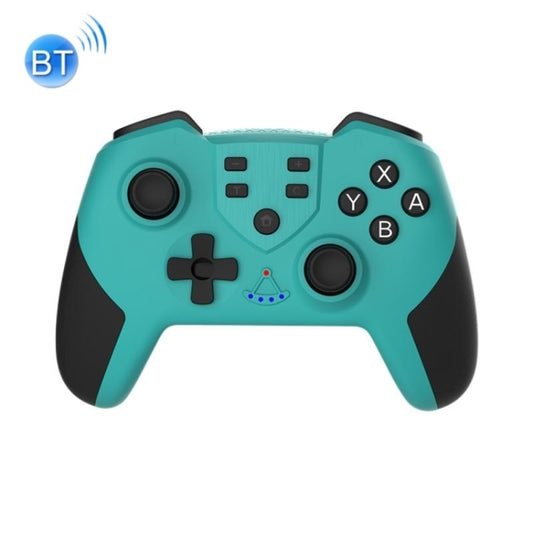 Turquoise and black wireless game controller with analog sticks and ABXY buttons