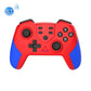 Red and blue wireless game controller with analog sticks and ABXY face buttons