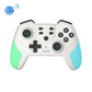 White wireless game controller with green and blue grips, cross and ABXY buttons