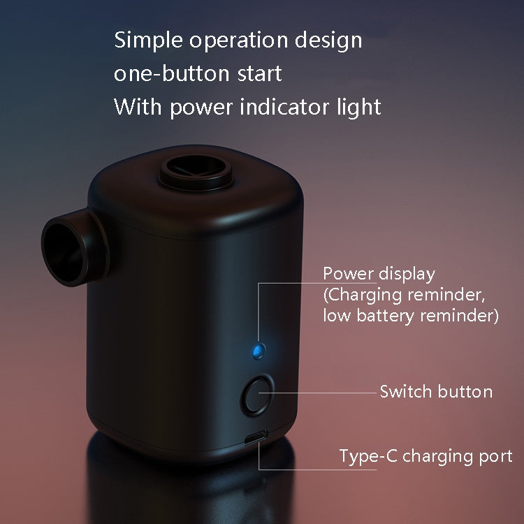 Black portable suction and inflatable pump with power light, switch, and Type-C port