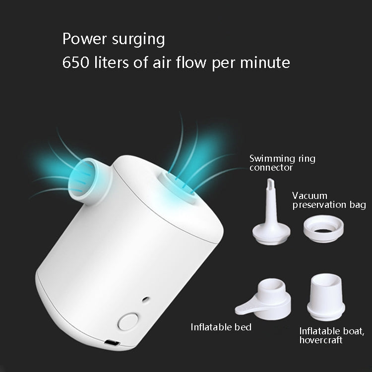 White portable suction and inflatable pump with vacuum and inflating connectors