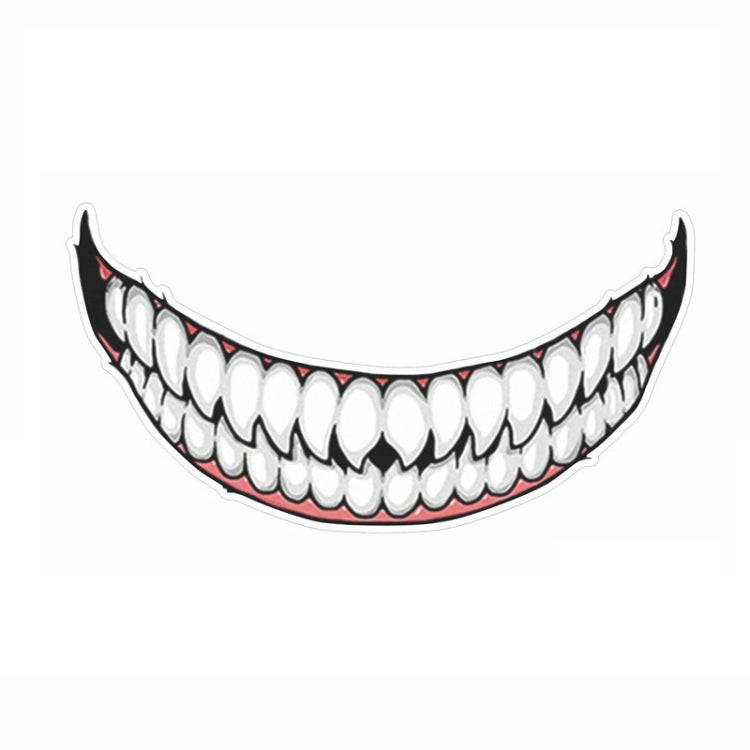 Motorcycle helmet teeth sticker, white teeth with red outline in a smile arc