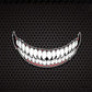 Motorcycle helmet teeth sticker with white teeth and red outline, smile arc design