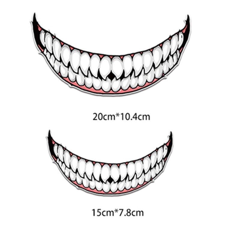 Motorcycle helmet teeth sticker set with size labels, white teeth with red outline