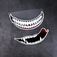 Motorcycle helmet teeth sticker pair: white teeth with red outline and black-tooth style