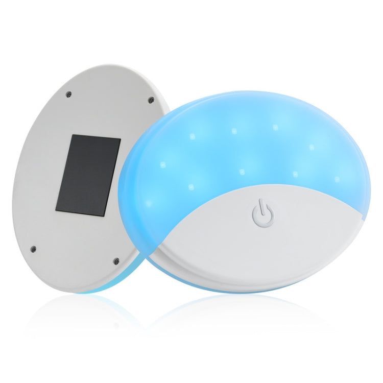 Magnetic dome LED car light with blue glow and gray mounting plate, white power panel
