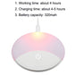 Charging dome LED car light with pink glow, white base, and USB cable