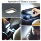 Gray dome LED trunk light showing multiple car interior placements with white glow