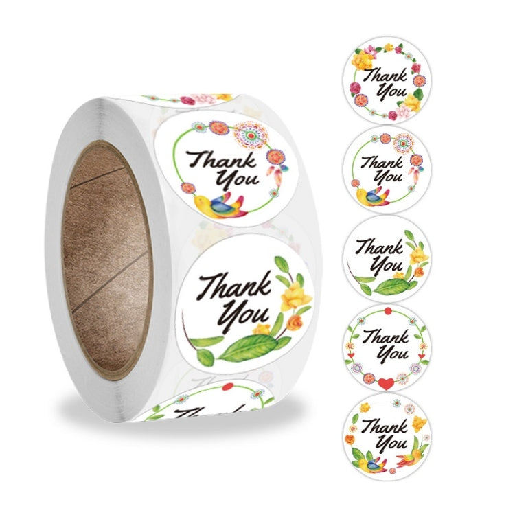 Thank you round flower and bird envelope sealing stickers, colorful assorted set