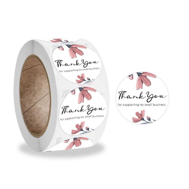 Round thank you envelope sealing stickers on roll, pink flower and butterfly design