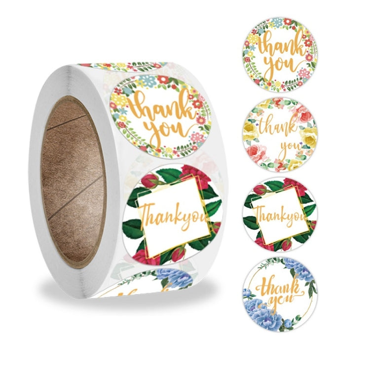 Round thank you envelope sealing stickers, floral wreath and colorful border designs