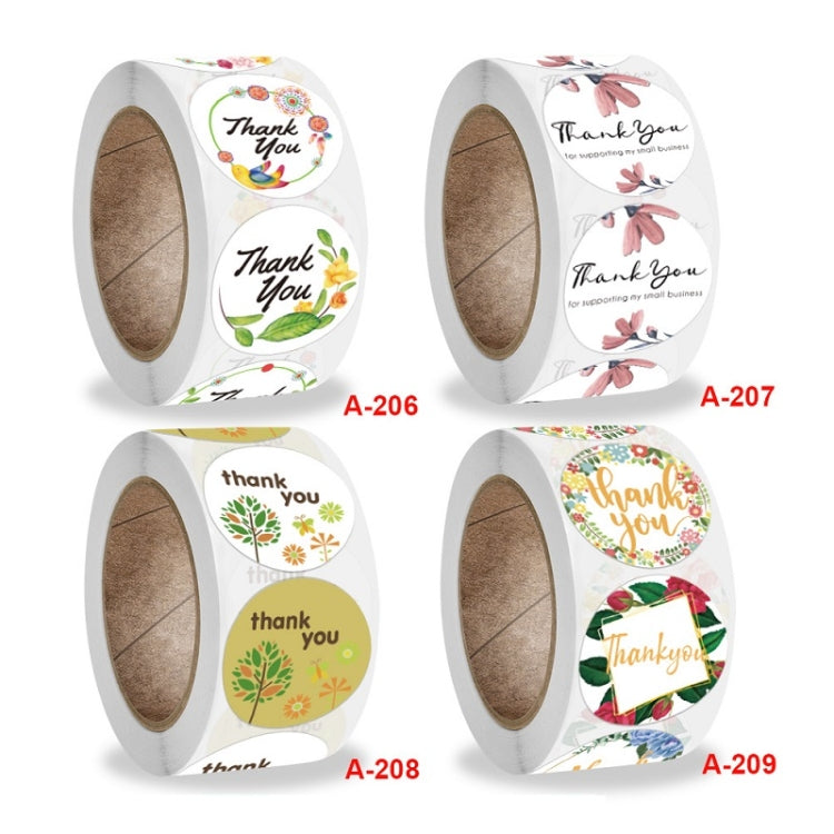 Envelope sealing sticker rolls A-206 to A-209, round thank you designs in assorted themes