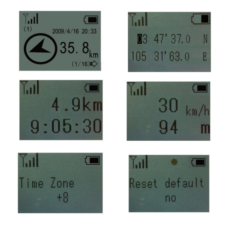 GPS locator display screen showing navigation and travel stats numbers