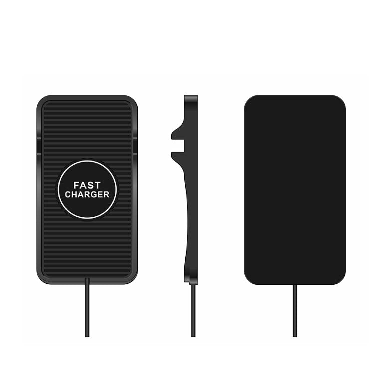 Black wireless charger pad with charging coil panel and two cable ends