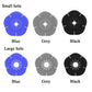 Silicone wiper hole covers for small and large holes in blue, gray, and black