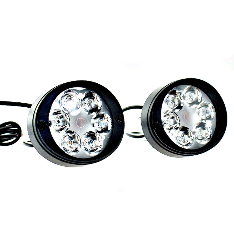 Pair of round black motorcycle LED fog lamps with 6 LEDs each