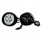Pair of round LED motorcycle fog lamps with mounting bracket and wire harness