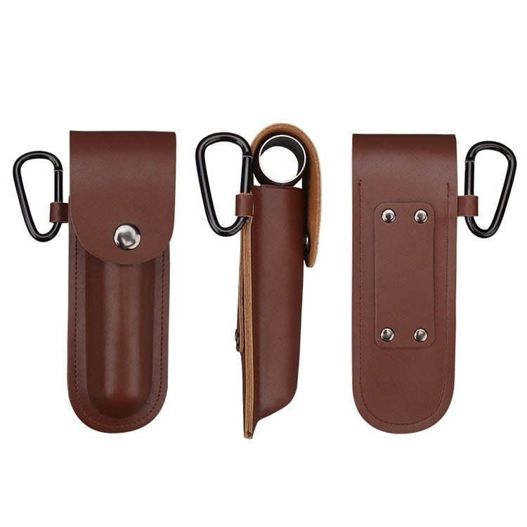 Brown leather drill bit tool holders with snap buttons and metal punch bits