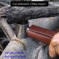 Punch drill bit tool with brown leather case striking wood, metal handle and bit