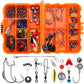 Orange fishing hook accessory kit with open tackle box showing hooks, beads, and weights