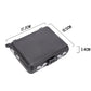 Compact black tackle box case for fishing hook accessories, shown closed