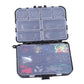 Fishing hook accessories set in translucent-lid organizer case with hooks, beads, and sinkers