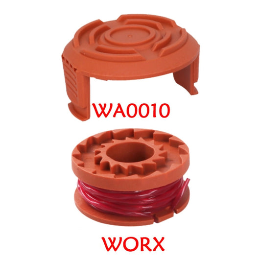 Orange trimmer head frame and spool with red cutting line