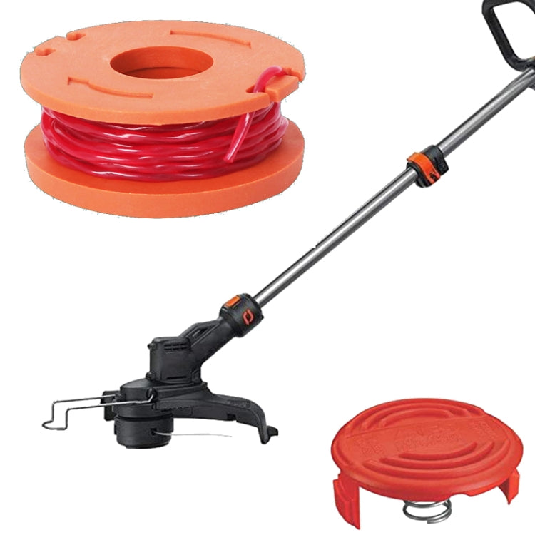 Orange trimmer spool with red cutting line and orange head cap