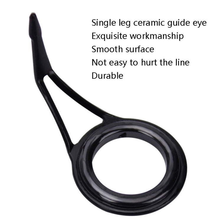 Black single-leg ceramic guide eye with round insert for fishing rod line